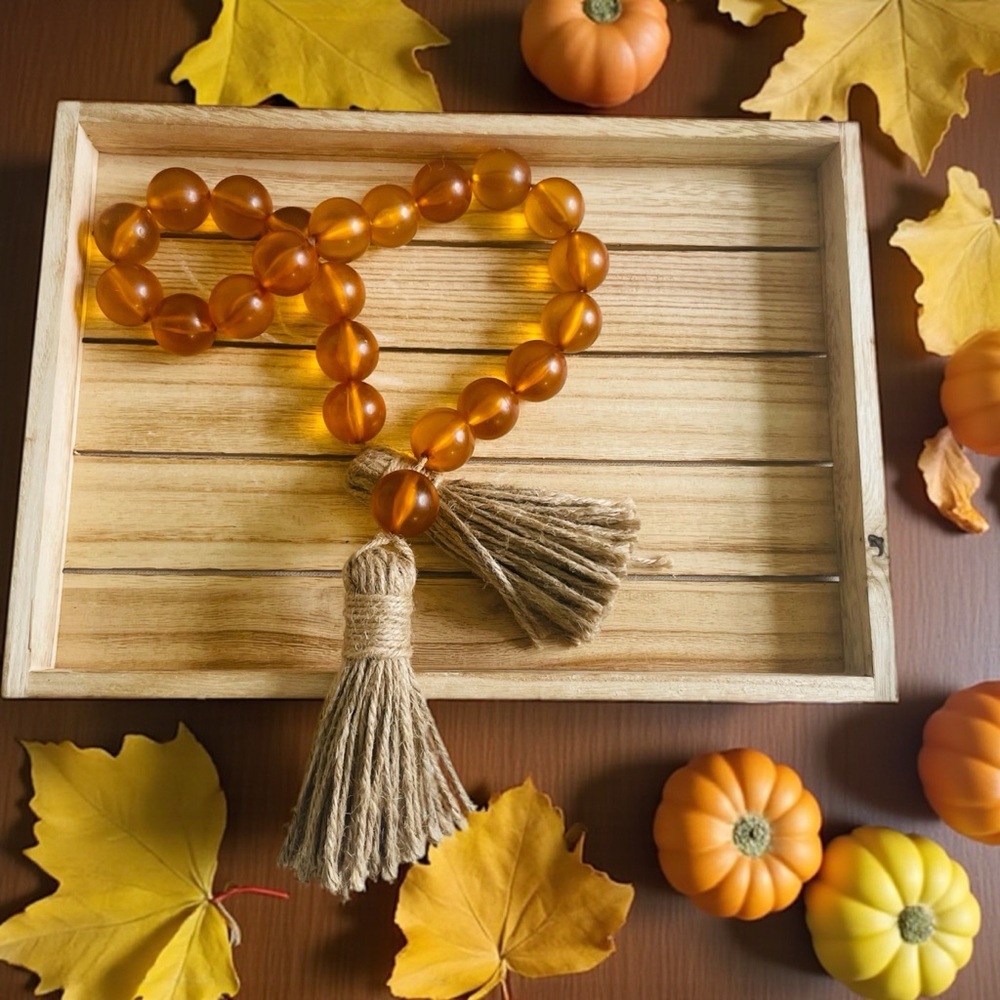 Amber Beaded Garland with jute Tassels Fall Decor